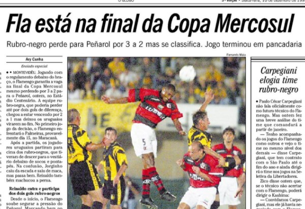 Jornal O Globo: Flamengo passa pelo Peñarol e está na final da Copa Mercosul 1999