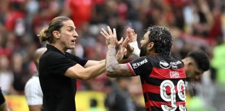 Filipe Luís e Gabigol no 1º jogo da final da Copa do Brasil 2024