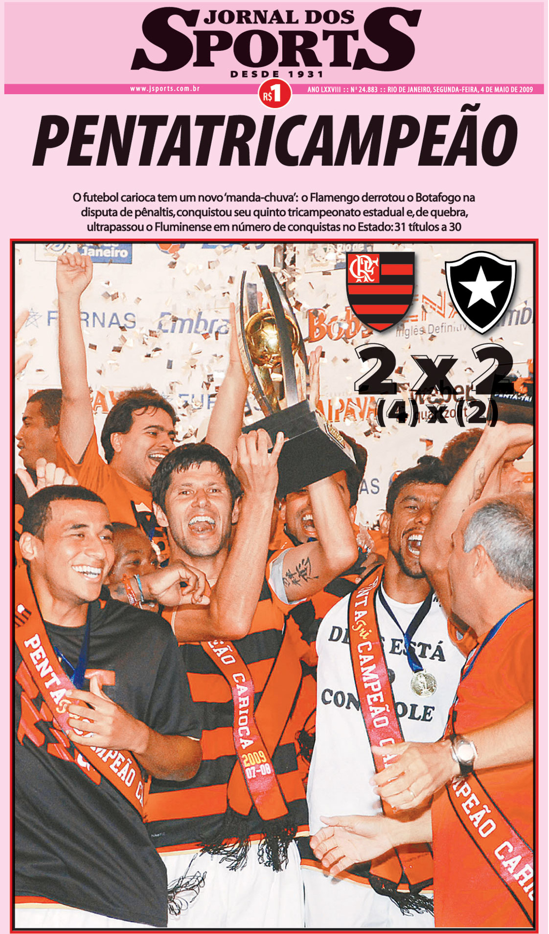 Jornal dos Sports - Flamengo Penta Tricampeão Carioca 2009