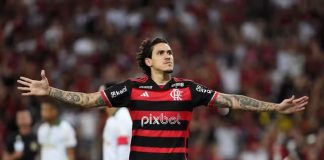 Pedro comemora gol do Flamengo contra o Palmeiras pelas oitavas de final da Copa do Brasil 2024