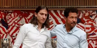 Filipe Luís e Simeone, nos tempos de Atlético de Madrid