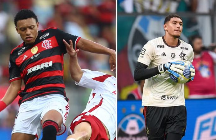 Daniel Sales e o goleiro Caio Barone no Flamengo