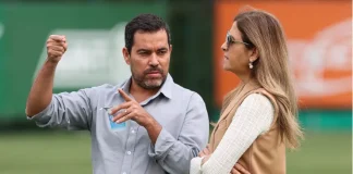 João Paulo Sampaio e Leila Pereira, presidente do Palmeiras