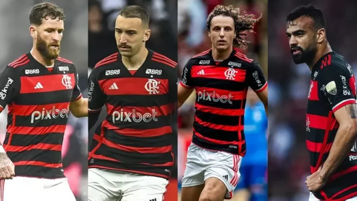 Os zagueiros do Flamengo em 2024: Léo Pereira, Léo Ortiz, David Luiz e Fabrício Bruno