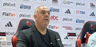Marcos Braz em entrevista coletiva no Flamengo