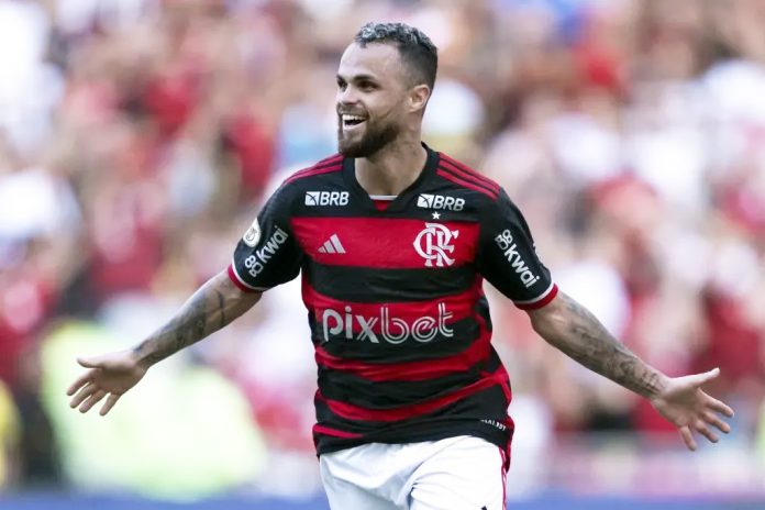 Michael comemora um dos seus gols na vitória do Flamengo por 3x2 sobre o Internacional
