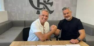 BAP e José Boto na assinatura de contrato do Português com o Flamengo
