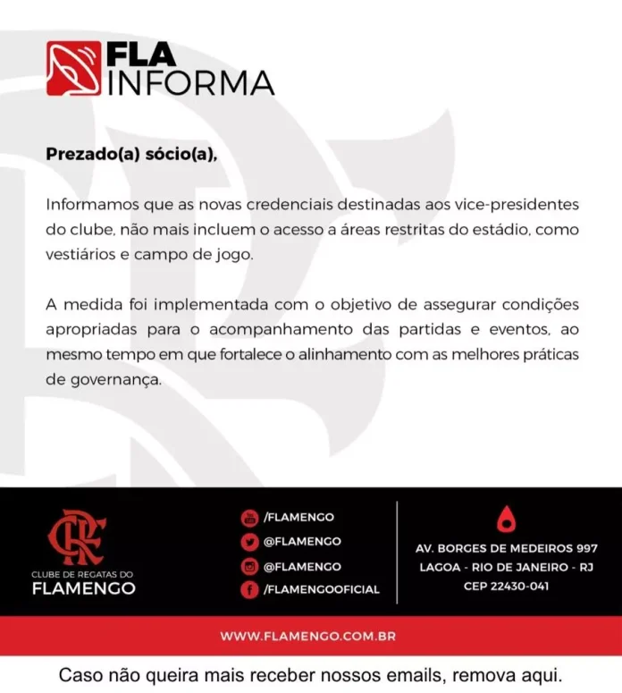 Comunicado do Flamengo aos sócios