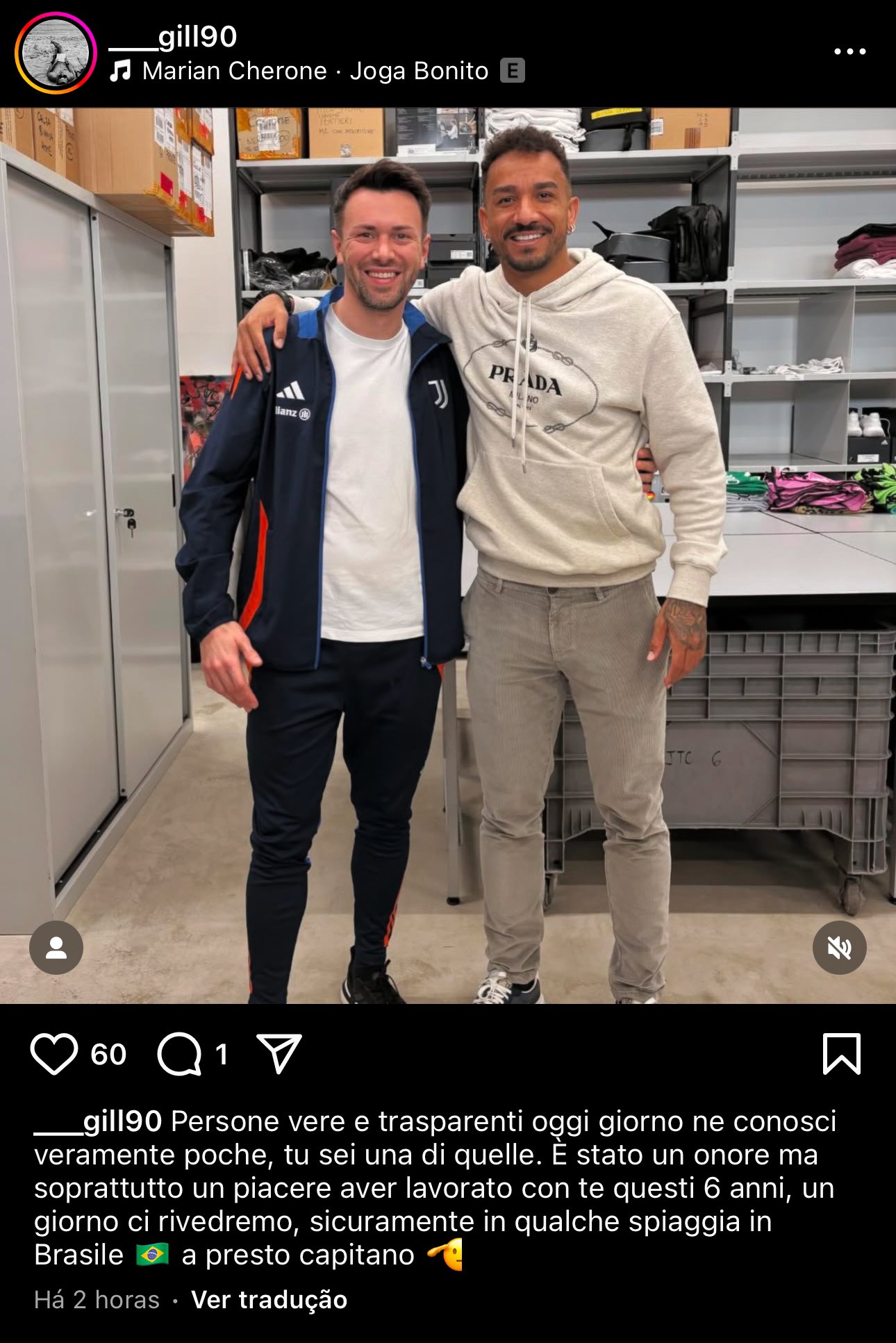 Funcionário da Juventus se despede de Danilo