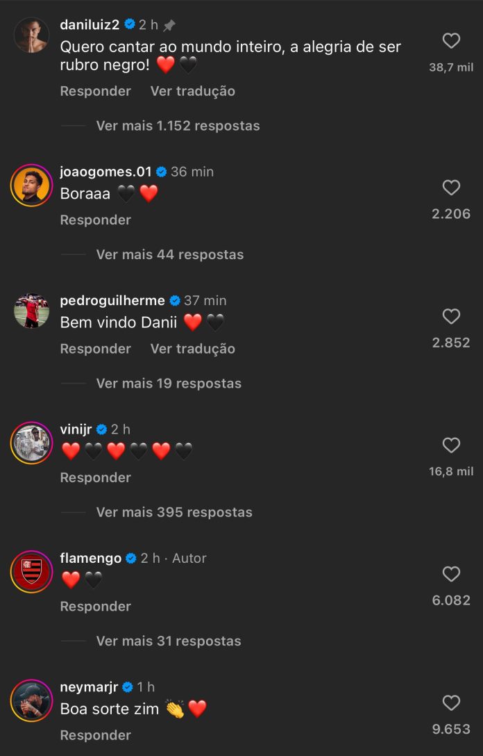Reações de jogadores com o anúncio da contratação de Danilo pelo Flamengo
