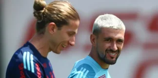 Filipe Luís e Arrascaeta no Ninho do Urubu