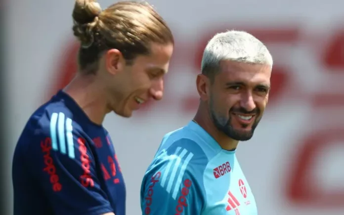 Filipe Luís e Arrascaeta no Ninho do Urubu