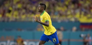 Bruno Henrique em campo pela Seleção Brasileira