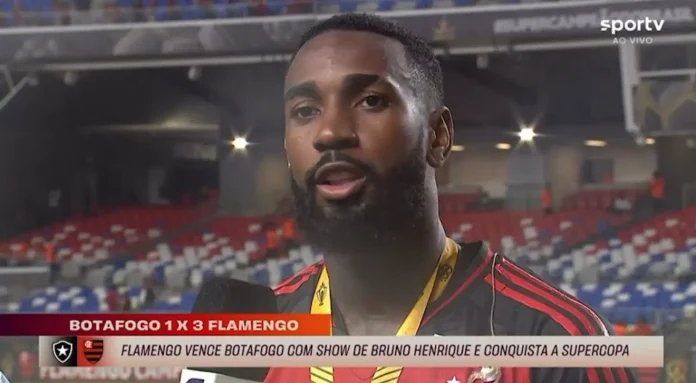 Gerson concede entrevista ao Sportv, após a conquista da Supercopa 2025