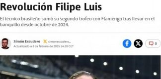 Jornal AS faz elogios ao Flamengo de Filipe Luís