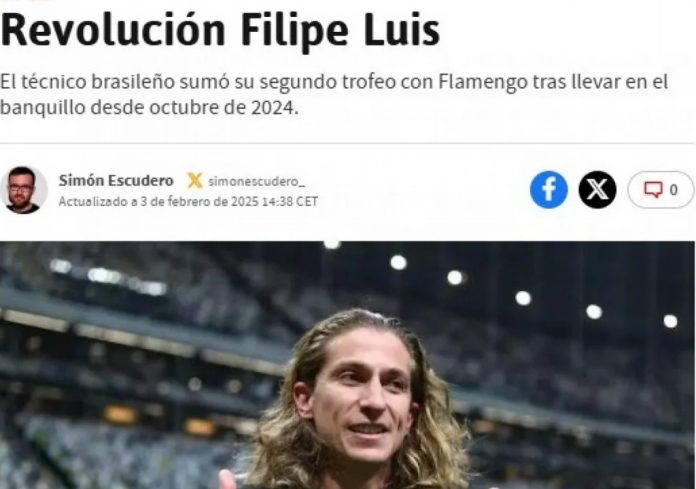 Jornal AS faz elogios ao Flamengo de Filipe Luís