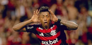 Bruno Henrique comemora seu gol contra o Vasco