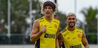 David Luiz e Arrascaeta em treino do Flamengo