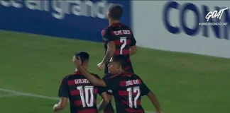 Felipe Teresa, Guilherme e João comemoram gol do Flamengo na Libertadores sub-20