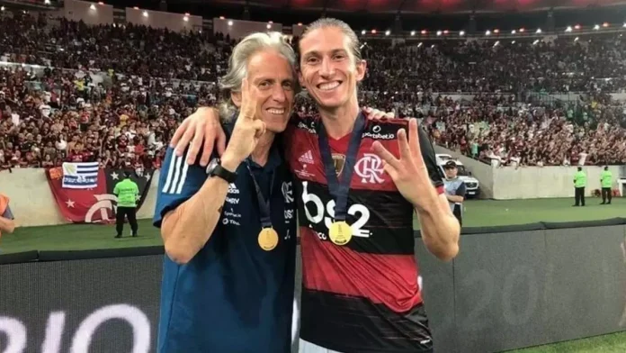 Jorge Jesus e Filipe Luís no Flamengo em 2020