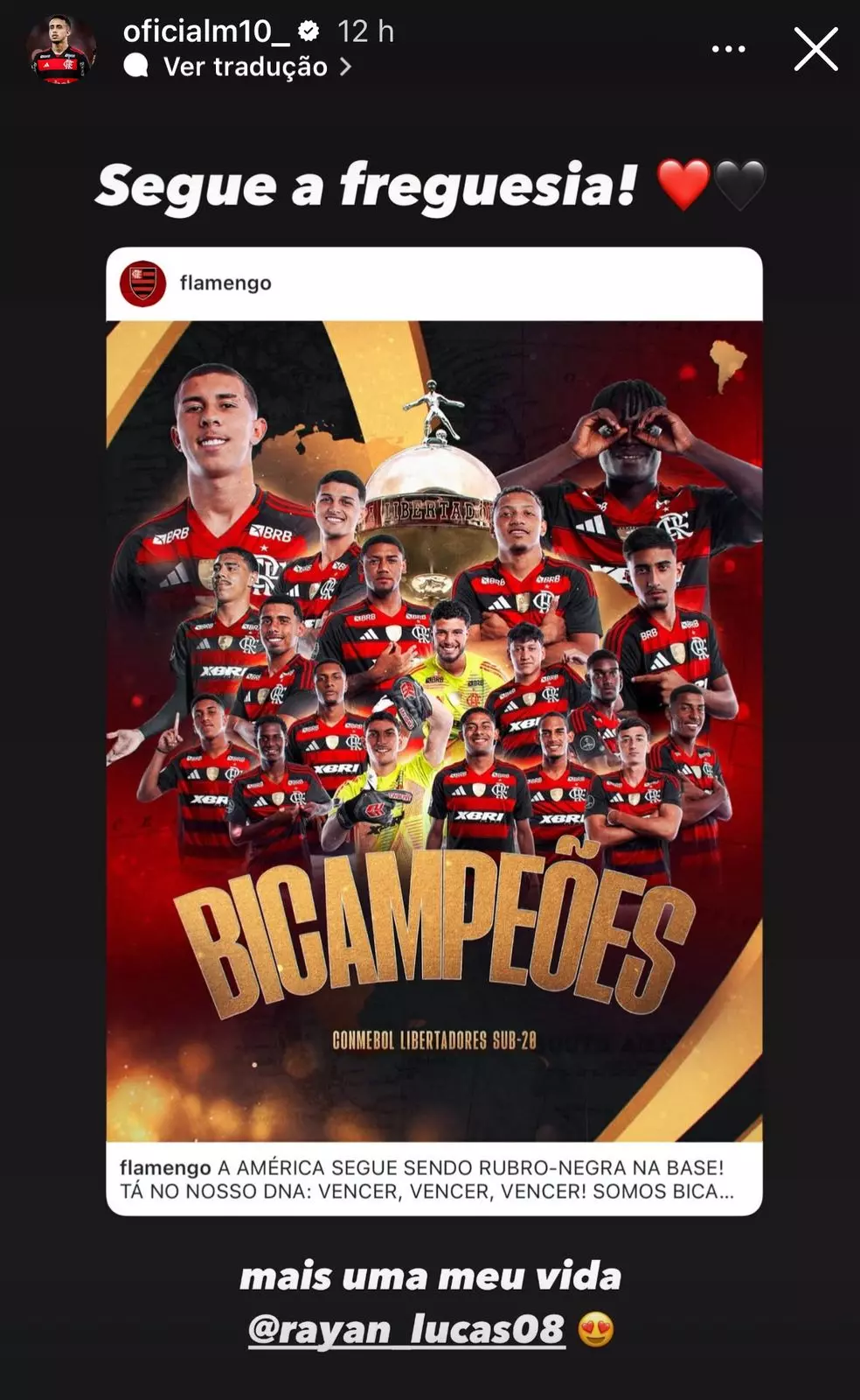 Matheus Gonçalves posta zuando o Palmeiras com o título do Flamengo na Libertadores sub-20