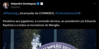 Alejandro Dominguéz parabeniza o Flamengo pela conquista da Libertadores sub-20