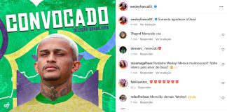 Wesley agradece convocação à Seleção Brasileira no Instagram