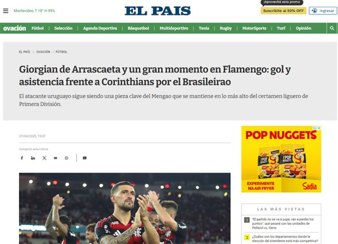 Arrascaeta é destaque no jornal uruguaio El Pais