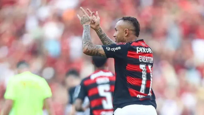 Everton Cebolinha comemora gol pelo Flamengo contra o Corinthians