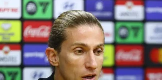 Filipe Luís em entrevista coletiva após vitória do Flamengo