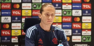 Filipe Luís em entrevista coletiva após jogo do Flamengo na Libertadores