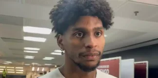 Hugo Souza em entrevista na zona mista do Maracanã