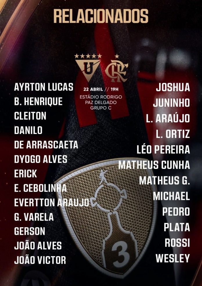 Relacionados do Flamengo para o confronto contra a LDU em Quito