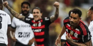 Danilo marca, Pedro comemora mais um gol do Flamengo, contra o Botafogo-PB