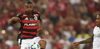 De la Cruz em campo pelo Flamengo contra o Botafogo