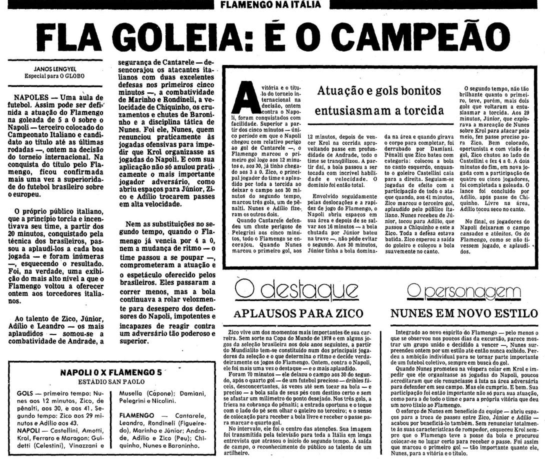 Flamengo goleia o Napoli por 5x0 em 1981