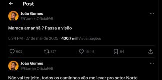 João Gomes postou que vai ao Maracanã ver o Flamengo