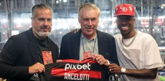 Jose Boto, Ancelotti e Vini Jr, presentes no Maracanã na vitória do Flamengo sobre o Deportivo Táchira