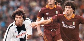 Carlos Ancelotti marcando Zico no confronto entre Udinese x Roma