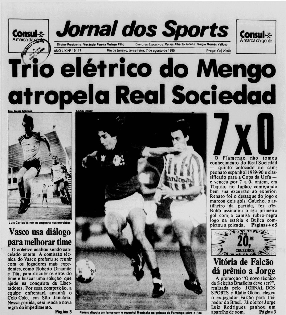 Jornal dos Sports: Flamengo atropela o Real Sociedad, 7x0