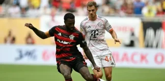 Gerson em campo pelo Flamengo contra o Bayern de Munique