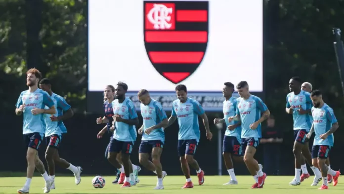 Jogadores do Flamengo treinando em Atlantic City para o Mundial de Clubes