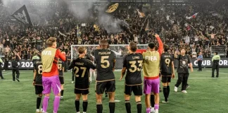 Jogadores do Los Angeles FC comemoram a classificação ao Mundial de Clubes