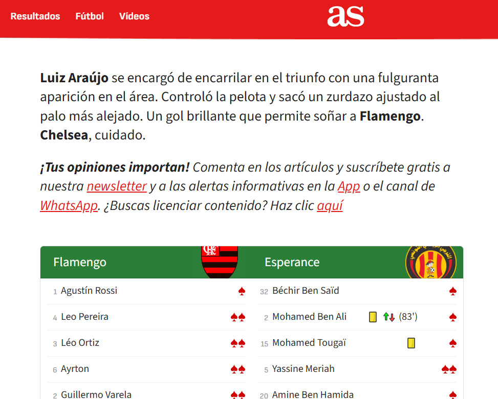 Jornal As alerta o Chelsea para o confronto com o Flamengo