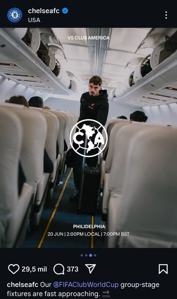 Post do Chelsea trocando o Flamengo pelo América-MX