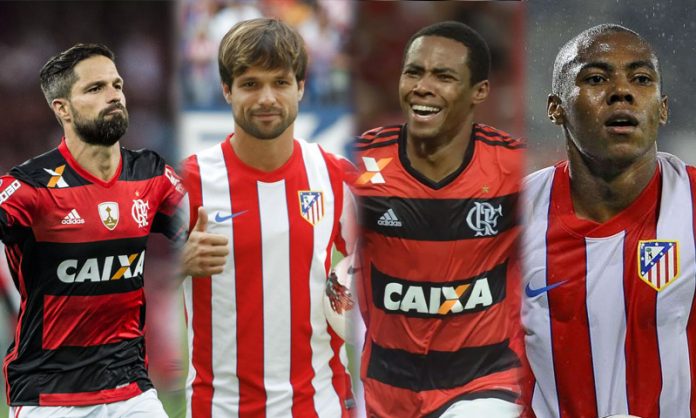 Diego Ribas e Elias, em campo por Flamengo e Atlético de Madrid