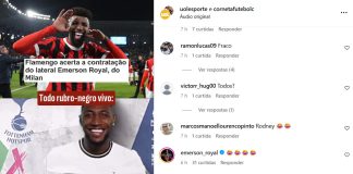 Emerson Royal deu risadas sobre o post no instagram
