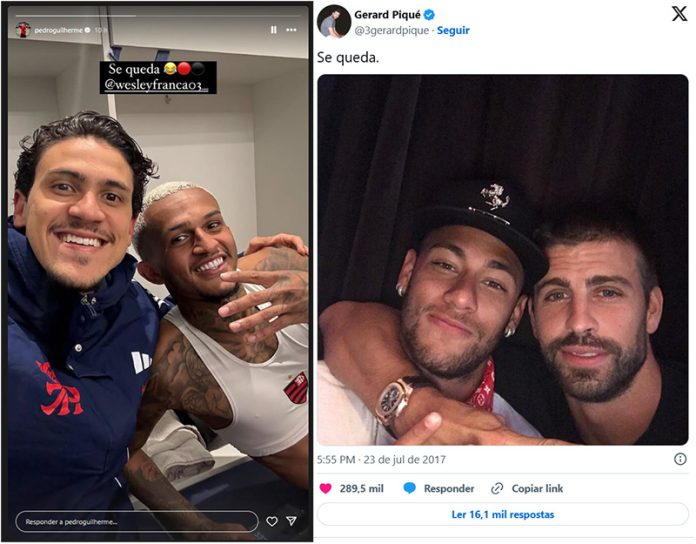 Post de Pedro e Wesley semelhante ao post de Piqué com Neymar