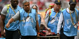 Pulgar saiu de maca na partida entre Flamengo x Bayern de Munique