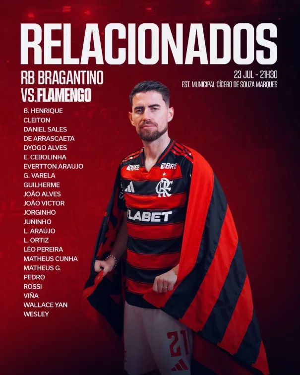 Relacionados-Flamengo-Bragantino-230725 Jogadores do Flamengo relacionados para o confronto com o Bragantino